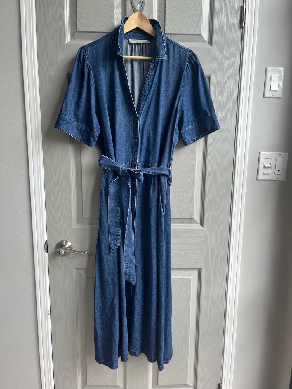 Simons Denim Blue Maxi Shirt Dress with Tie Belt